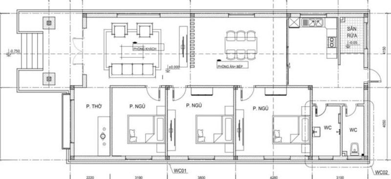 Bản vẽ thiết kế mẫu nhà 1 tầng 8x15m