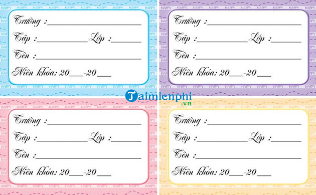Mẫu nhãn vở đẹp mắt với hoa văn tinh tế và không gian trống để điền thông tin cá nhân