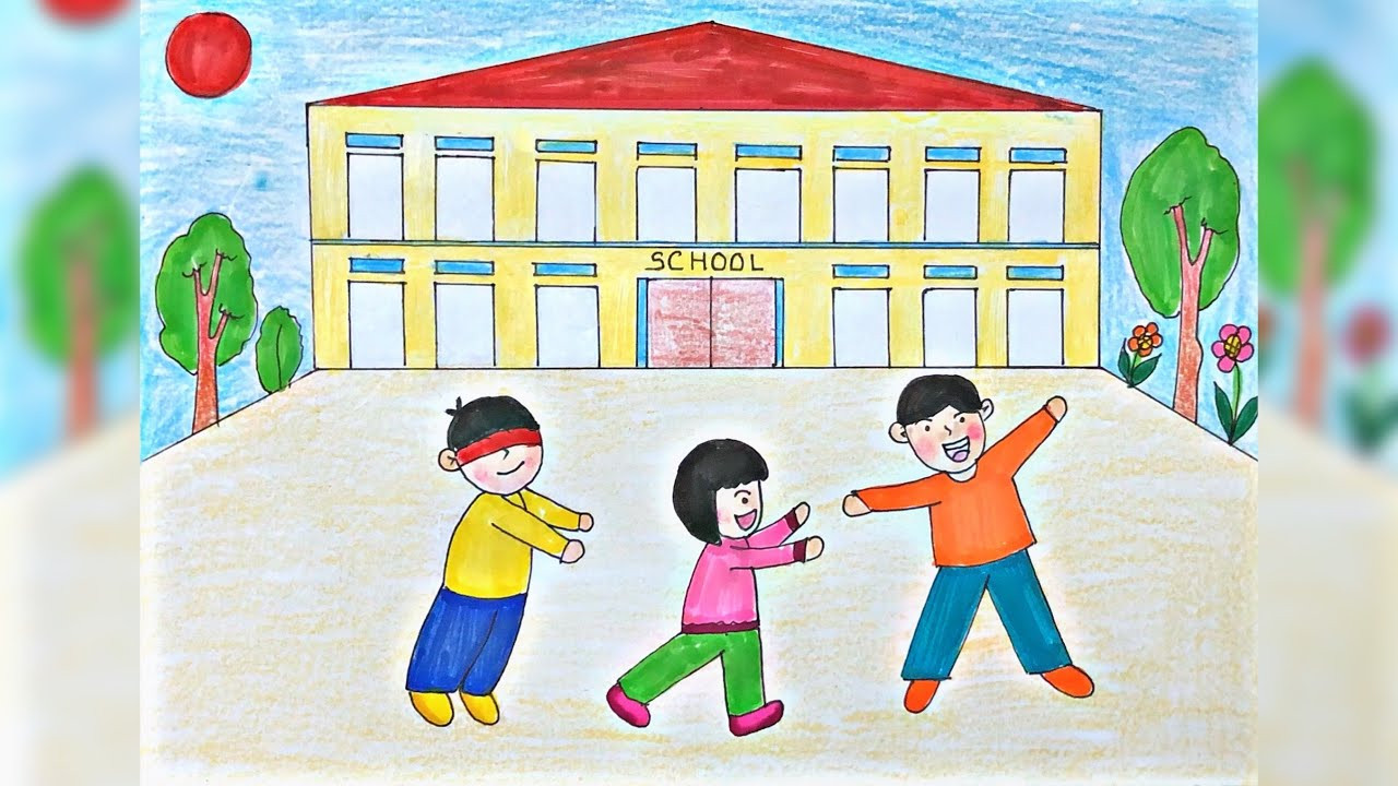 Trẻ em vẽ tranh trường học, khuyến khích sáng tạo và thể hiện cảm xúc
