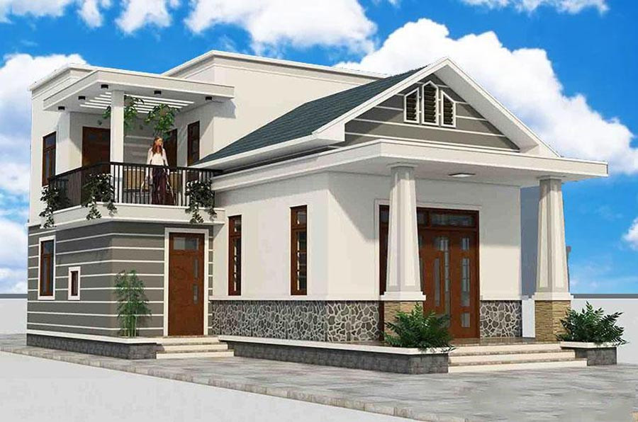 Mẫu nhà cấp 4 gác lửng mái thái với thiết kế xinh xắn, tối giản