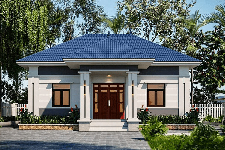 Mẫu nhà cấp 4 mái Nhật 3 phòng ngủ 100m2 với vật liệu thạch cao hiện đại