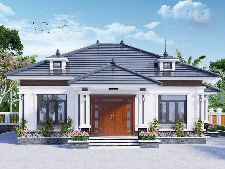 Mẫu nhà cấp 4 mái Nhật 3 phòng ngủ 120m2 với cửa thông gió trên mái