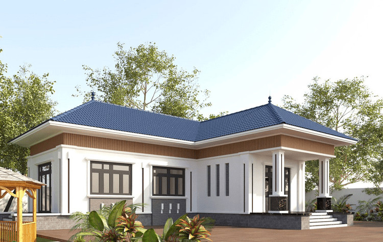 Mẫu nhà cấp 4 mái Nhật 3 phòng ngủ chữ L với thiết kế hiện đại, tiện nghi