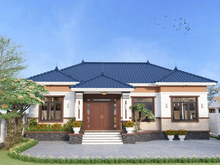 Mẫu nhà cấp 4 mái Nhật 3 phòng ngủ được ưa chuộng với trần giật cấp