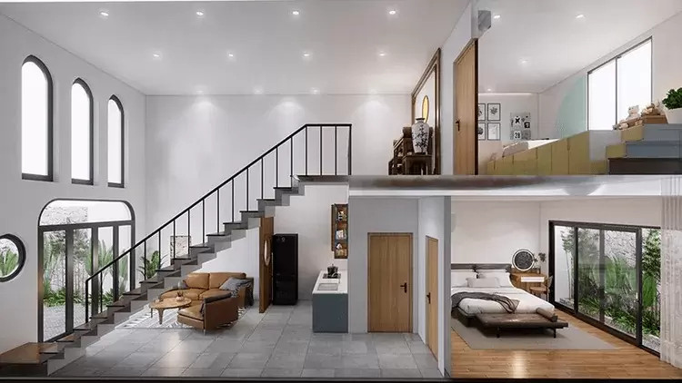 Nhà gác lửng 5x12m với 2 phòng ngủ