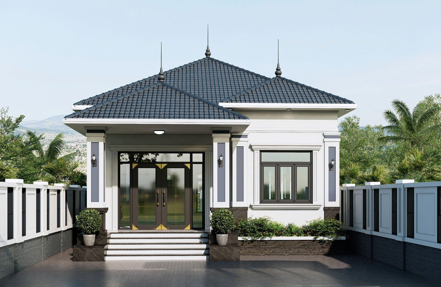 Mẫu nhà gác lửng mái Nhật 1 tầng
