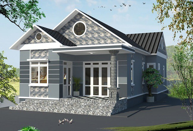 Mẫu nhà cấp 4 gác lửng mái chữ A với thiết kế tông màu trung tính