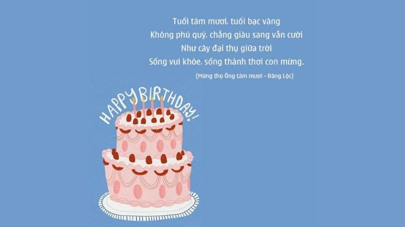 Ảnh sinh nhật với bài thơ và bánh kem