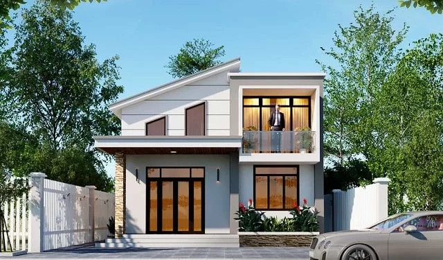 Phối cảnh mặt tiền nhà cấp 4 gác lửng với thiết kế hiện đại