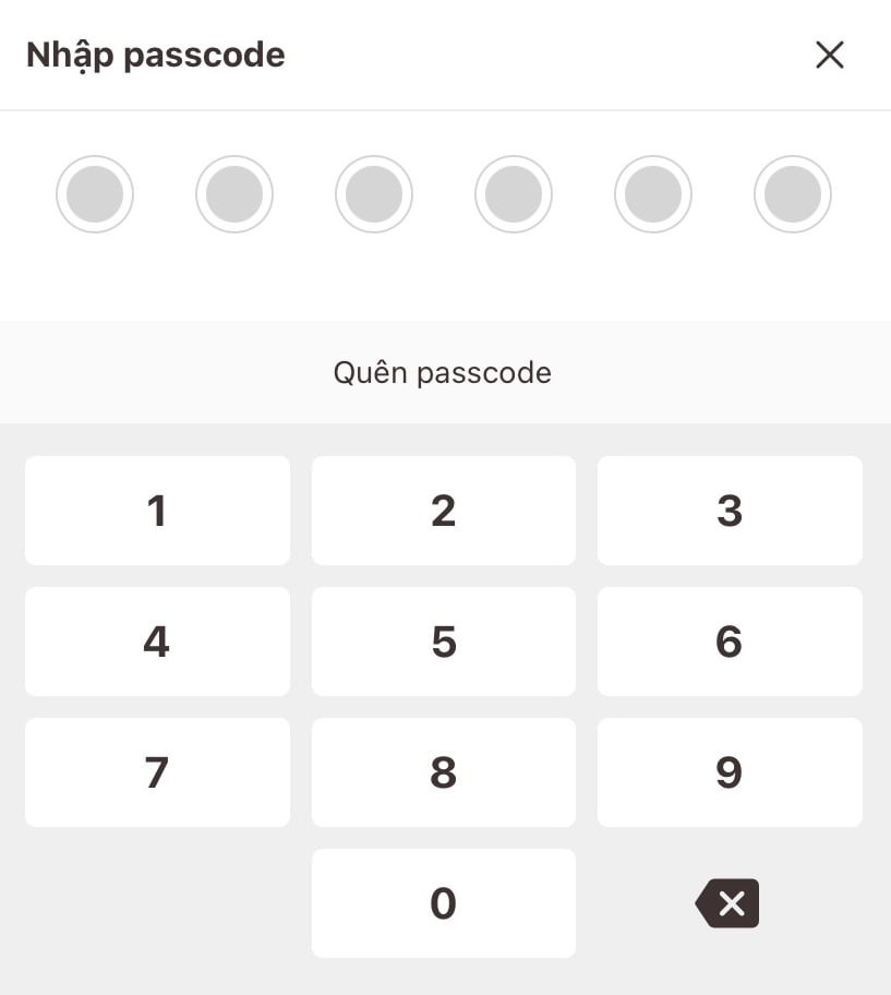 Nhập passcode bảo mật để tiếp tục quá trình tích hợp đăng ký xe