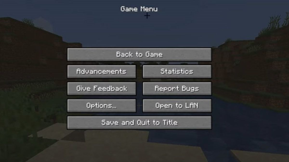 Màn hình game Minecraft trên máy tính hiển thị menu tạm dừng sau khi nhấn ESC, chuẩn bị cho việc sử dụng lệnh tìm làng.