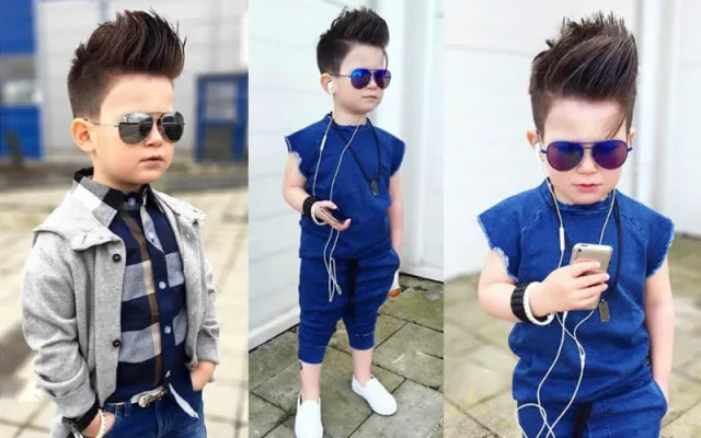 Bé trai 7 tuổi với kiểu tóc Pompadour ngắn phong độ