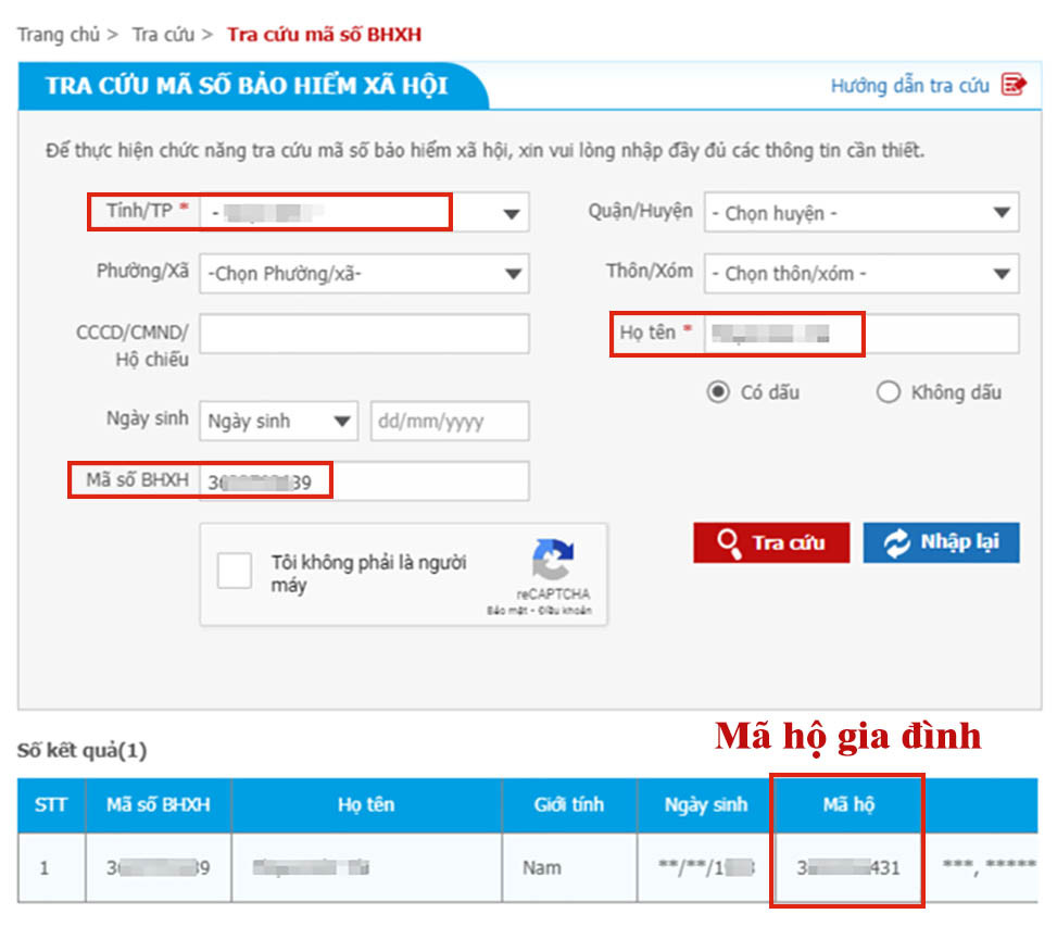 Tra cứu mã hộ gia đình bằng mã số BHXH