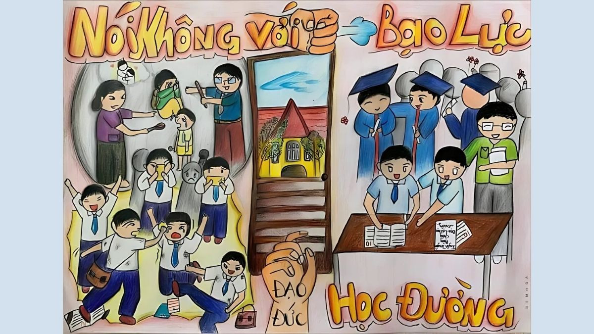 Vẽ tranh bạo lực học đường nói không với bạo lực vì thế giới hòa bình