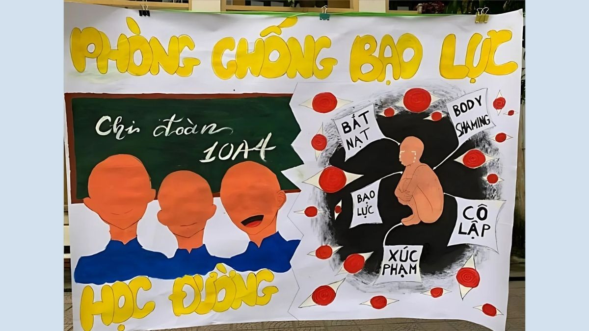 Tranh vẽ mái trường hạnh phúc không bạo lực