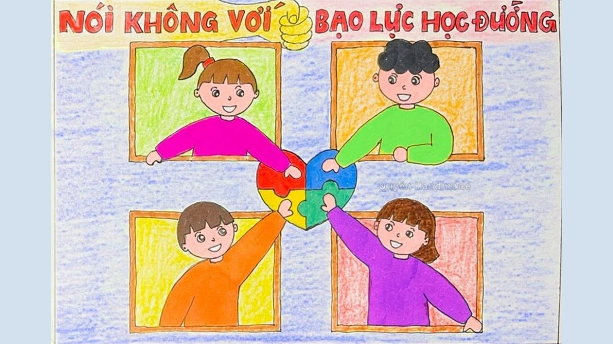 Bức vẽ trường học văn minh không bạo lực