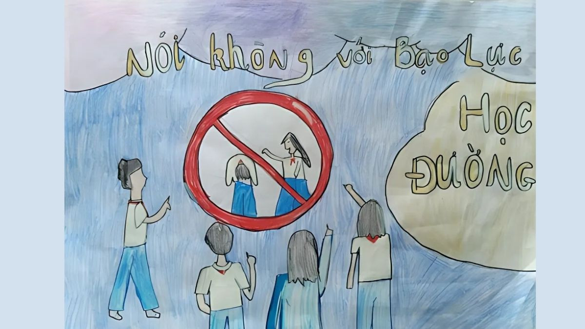 Bức hình vẽ tranh bạo lực học đường xây dựng tình bạn tốt đẹp