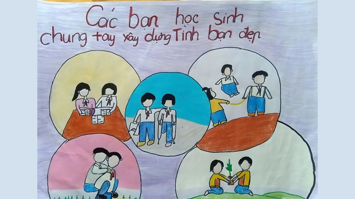 Tranh vẽ bạo lực học đường tuyên truyền xây dựng tình bạn đẹp