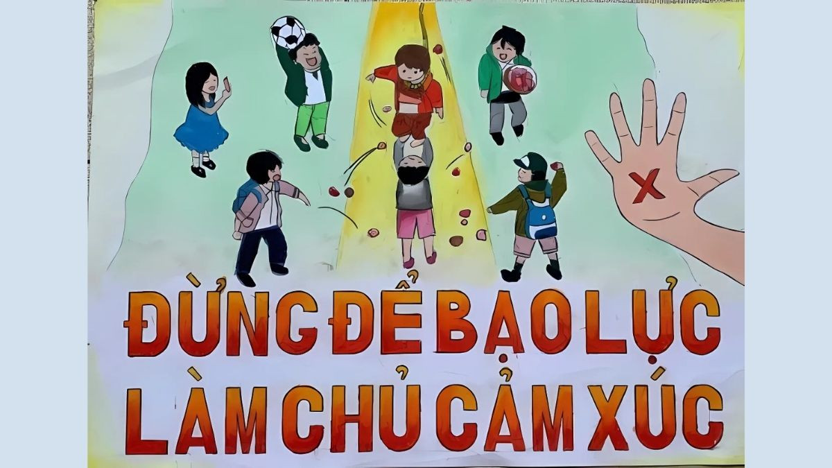 Tranh vẽ trường học hạnh phúc không bạo lực