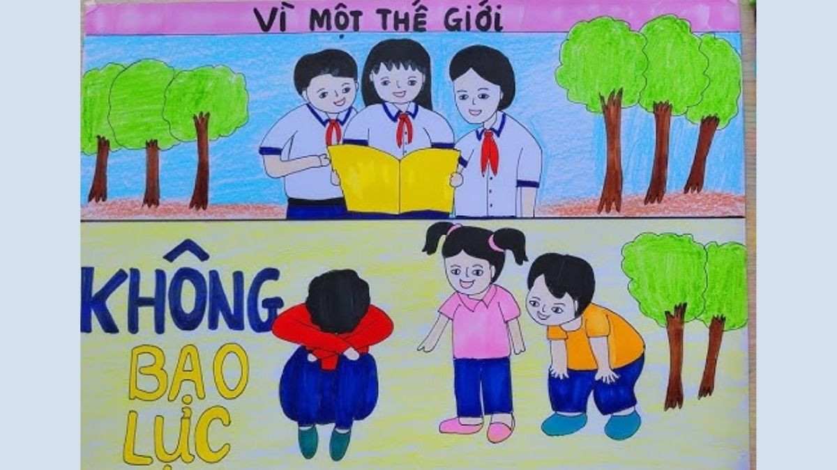 Tranh vẽ các bạn hòa thuận không bạo lực