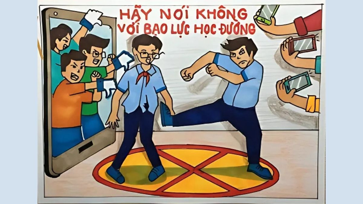 Hình ảnh vẽ tranh bạo lực học đường nói không với ngược đãi học sinh