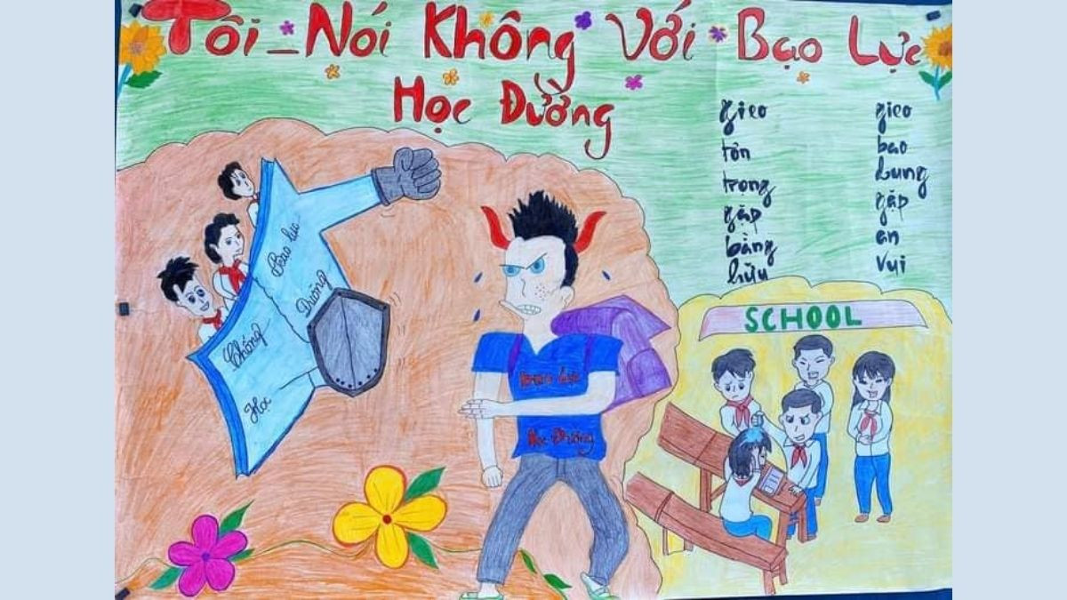Mẫu tranh vẽ bạo lực học đường đẹp