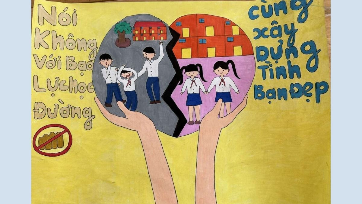 Mẫu tranh vẽ bạo lực học đường đơn giản