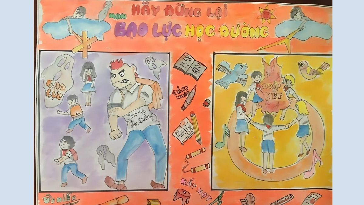 Mẫu tranh vẽ bạo lực học đường ý nghĩa