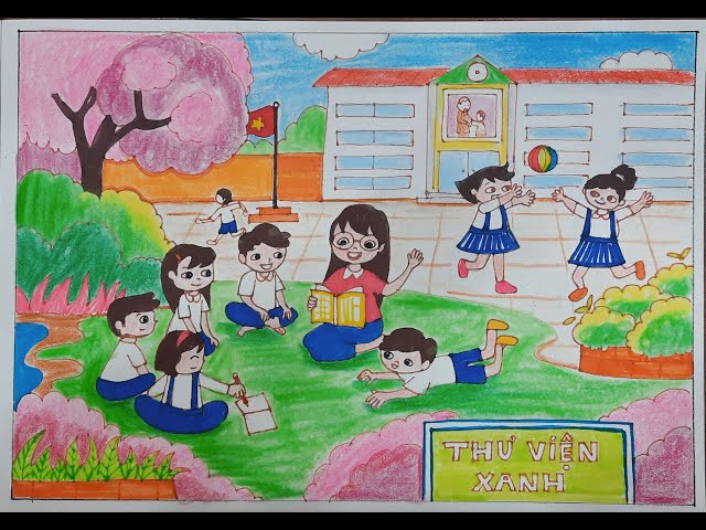 Mẫu vẽ trường học ba tầng, kiến trúc vững chãi, cách vẽ dễ hiểu