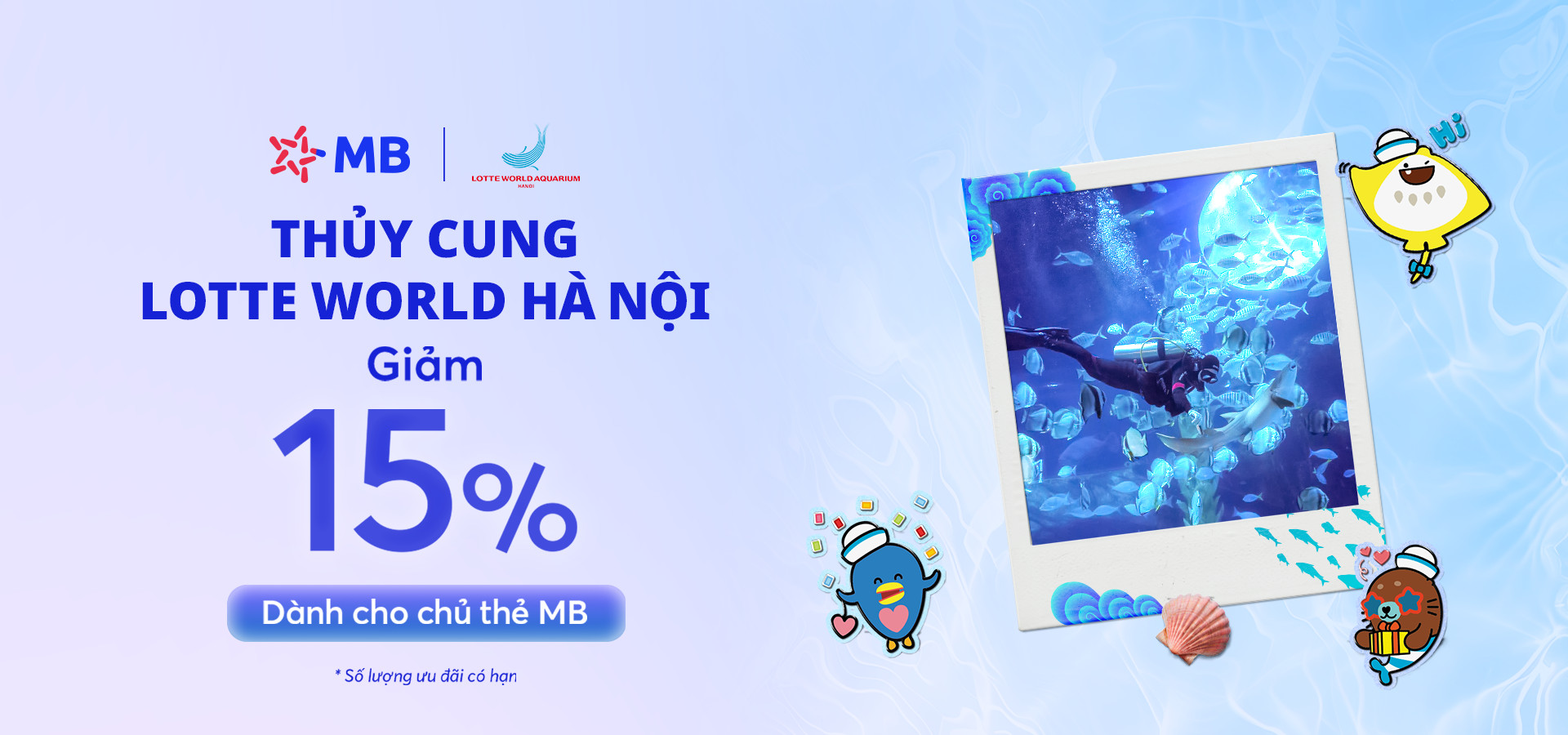 Ưu đãi đặc biệt cuối năm khi thanh toán bằng thẻ MB Bank tại Thủy Cung Lotte Tây Hồ