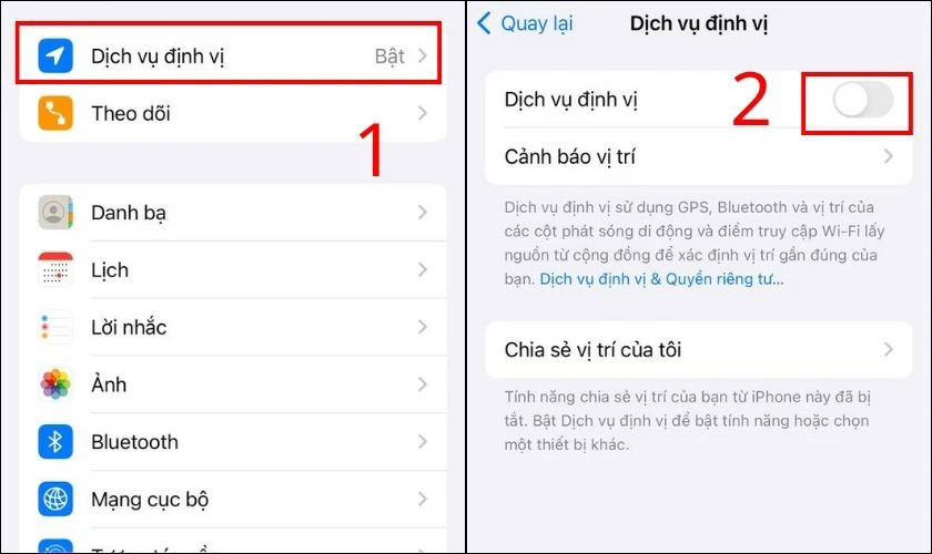 Tắt Dịch vụ định vị trong cài đặt iPhone