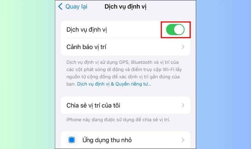 Khởi động lại dịch vụ định vị GPS cho Zalo trên iPhone