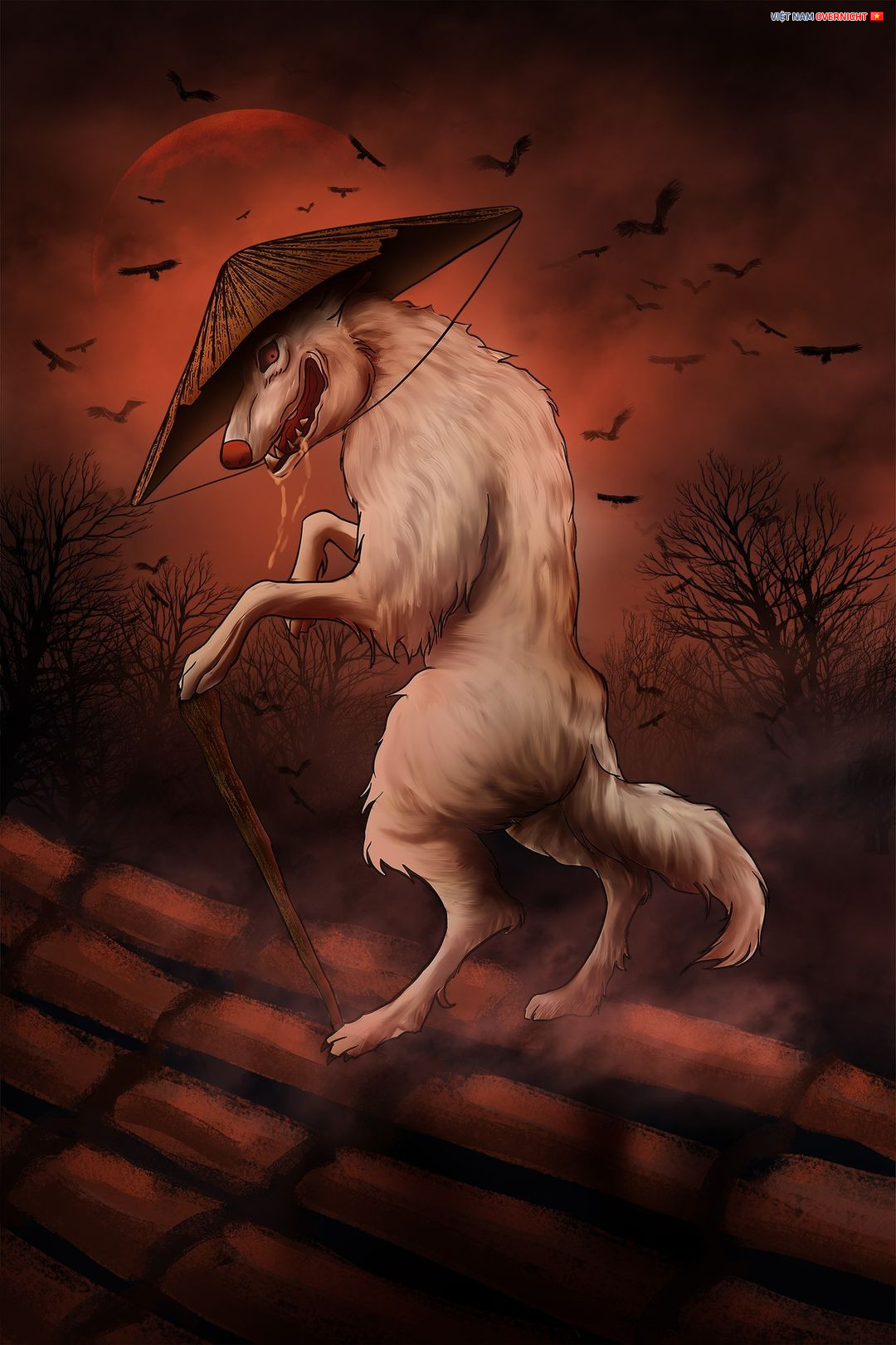 Chân dung một chú chó trắng mũi hồng