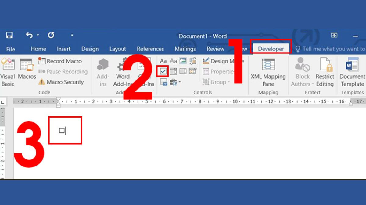 Bước 4: Chèn Checkbox từ tab Developer