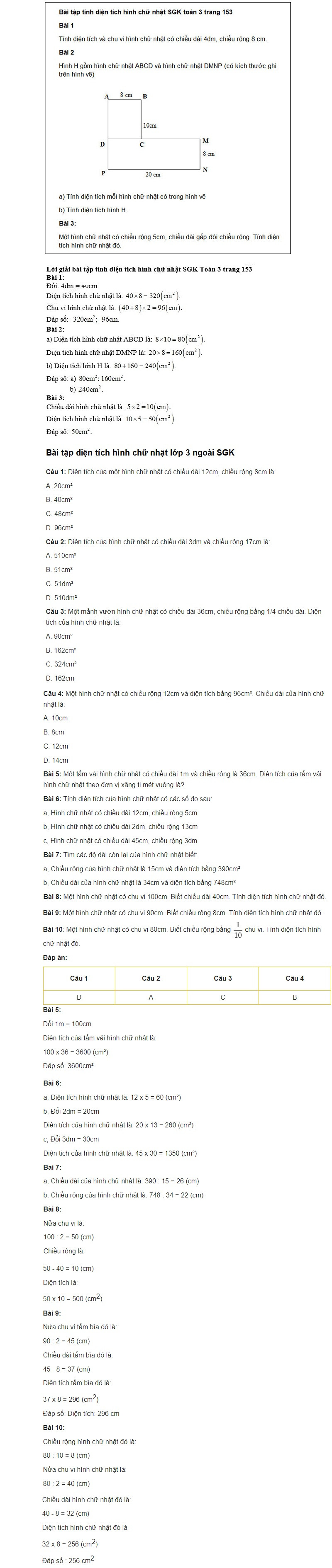 Các bài tập toán lớp 3 diện tích hình chữ nhật giúp bé luyện tập. (Nguồn: Tổng hợp)