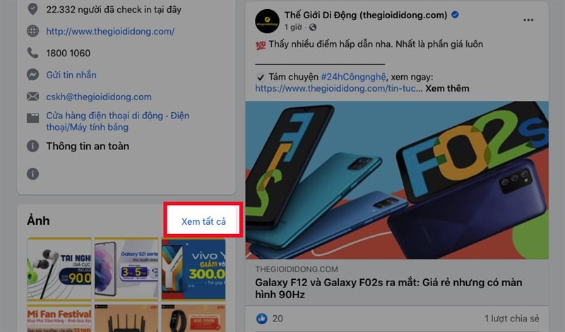 Chọn mục Ảnh và Xem tất cả để tìm album trên Facebook