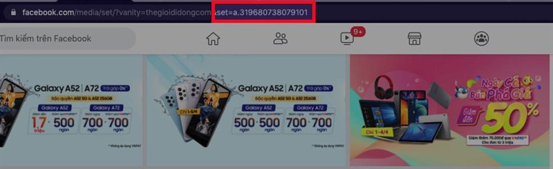 ID album ảnh Facebook nằm ở cuối URL