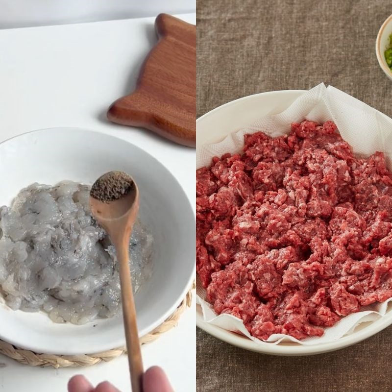 Sơ chế tôm và thịt bò