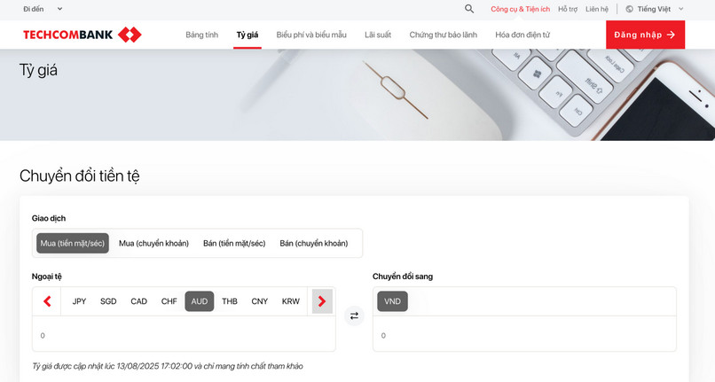 Truy cập website các ngân hàng để cập nhật tỷ giá chính xác hơn.