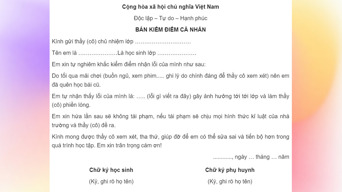Cách viết bản kiểm điểm không thuộc bài