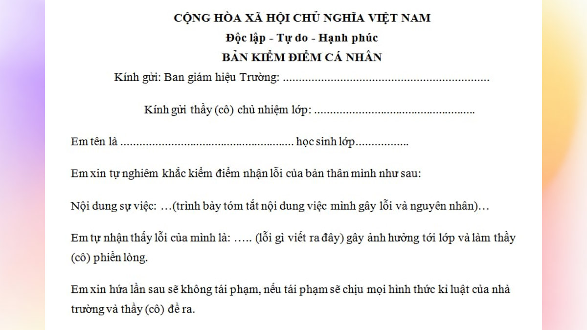 Cách viết bản kiểm điểm đi học muộn