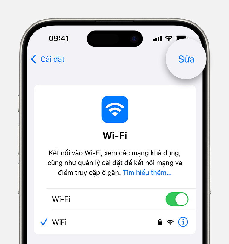 Nút Sửa trong cài đặt Wi-Fi