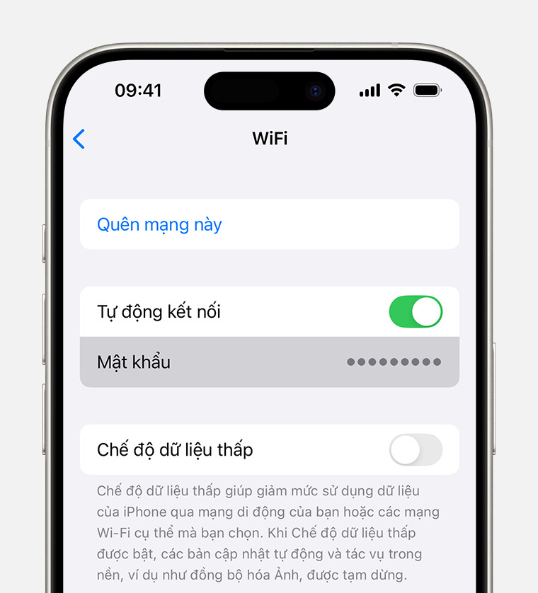 Màn hình cài đặt Wi-Fi hiển thị trường mật khẩu