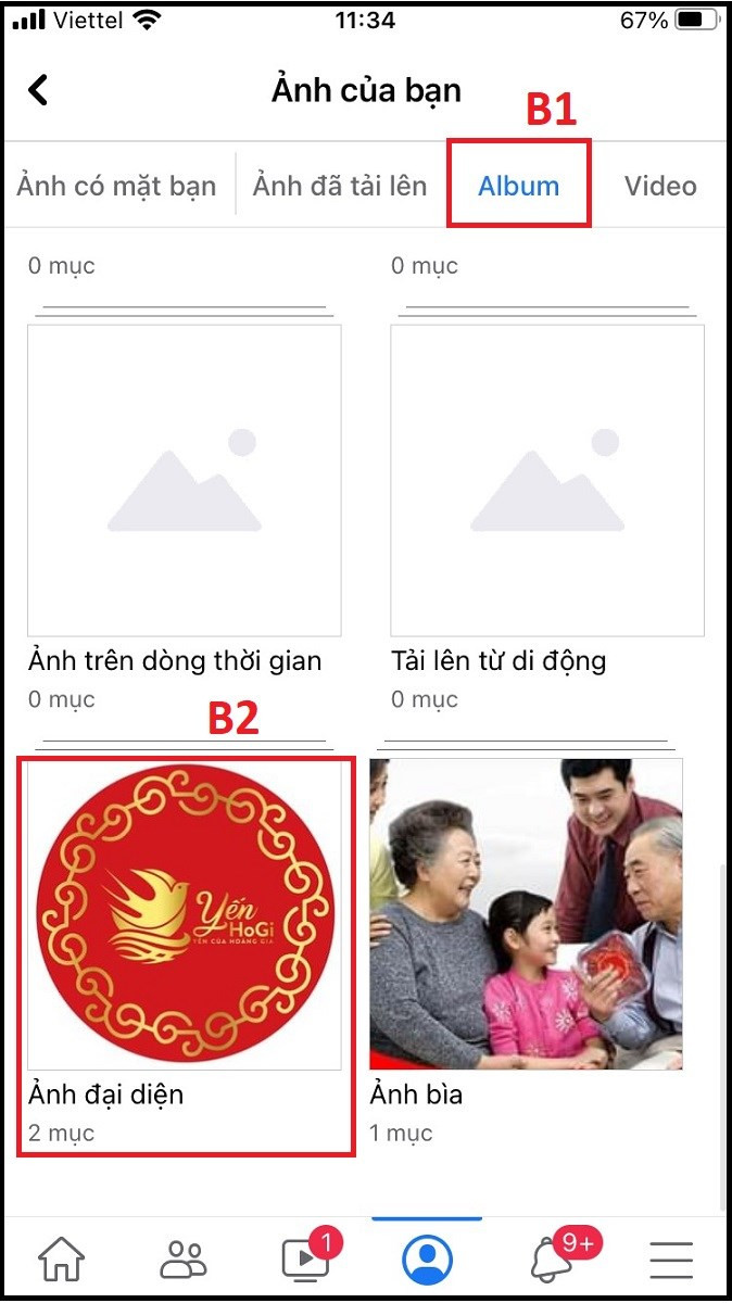 Chọn album Ảnh đại diện trong mục Ảnh