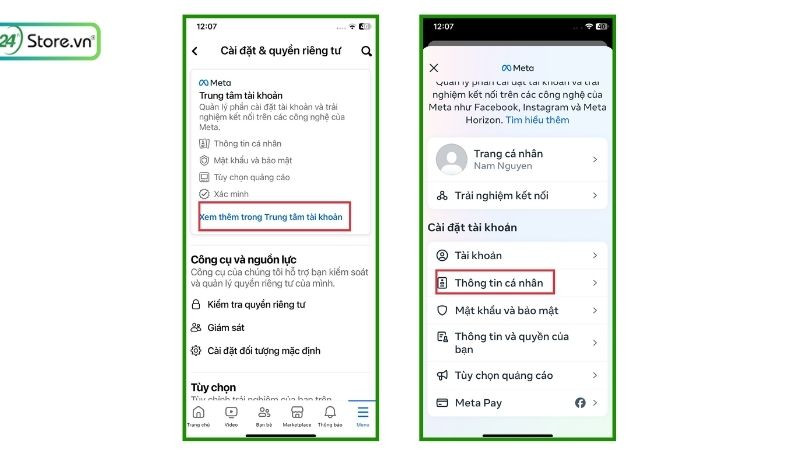 Chọn Thông tin cá nhân trong Trung tâm tài khoản để quản lý Facebook