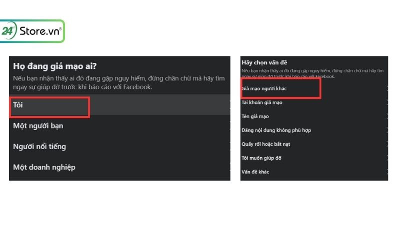 Xác nhận lý do và gửi báo cáo tài khoản Facebook mạo danh
