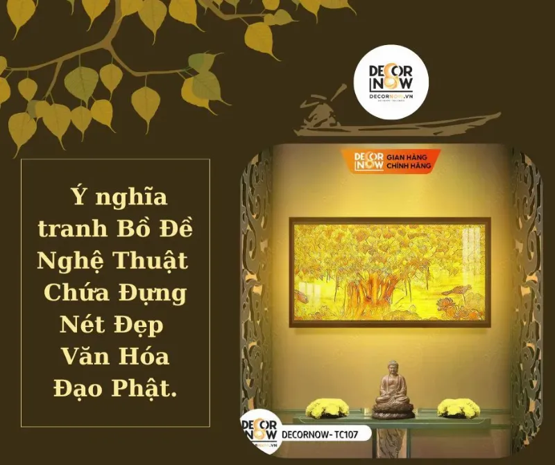 Lá bồ đề bình an được trưng bày đẹp mắt trong không gian yên tĩnh, mang lại cảm giác an lành.