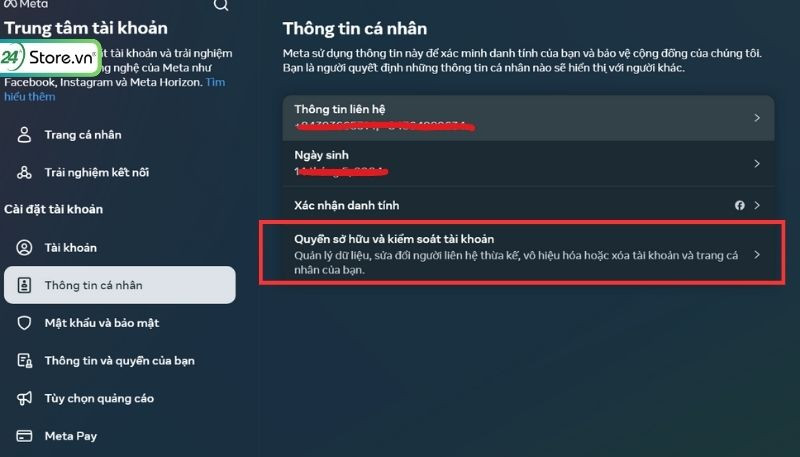 Cách truy cập Quyền sở hữu và kiểm soát tài khoản để xóa Facebook vĩnh viễn