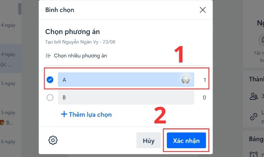Chọn phương án bình chọn mới và nhấn &quot;Xác nhận&quot; để hoàn tất trên Zalo PC.