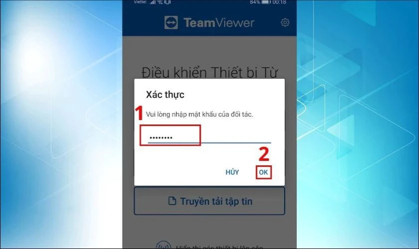 Nhập Mật khẩu tài khoản và chọn OK để kết nối điều khiển máy tính từ xa